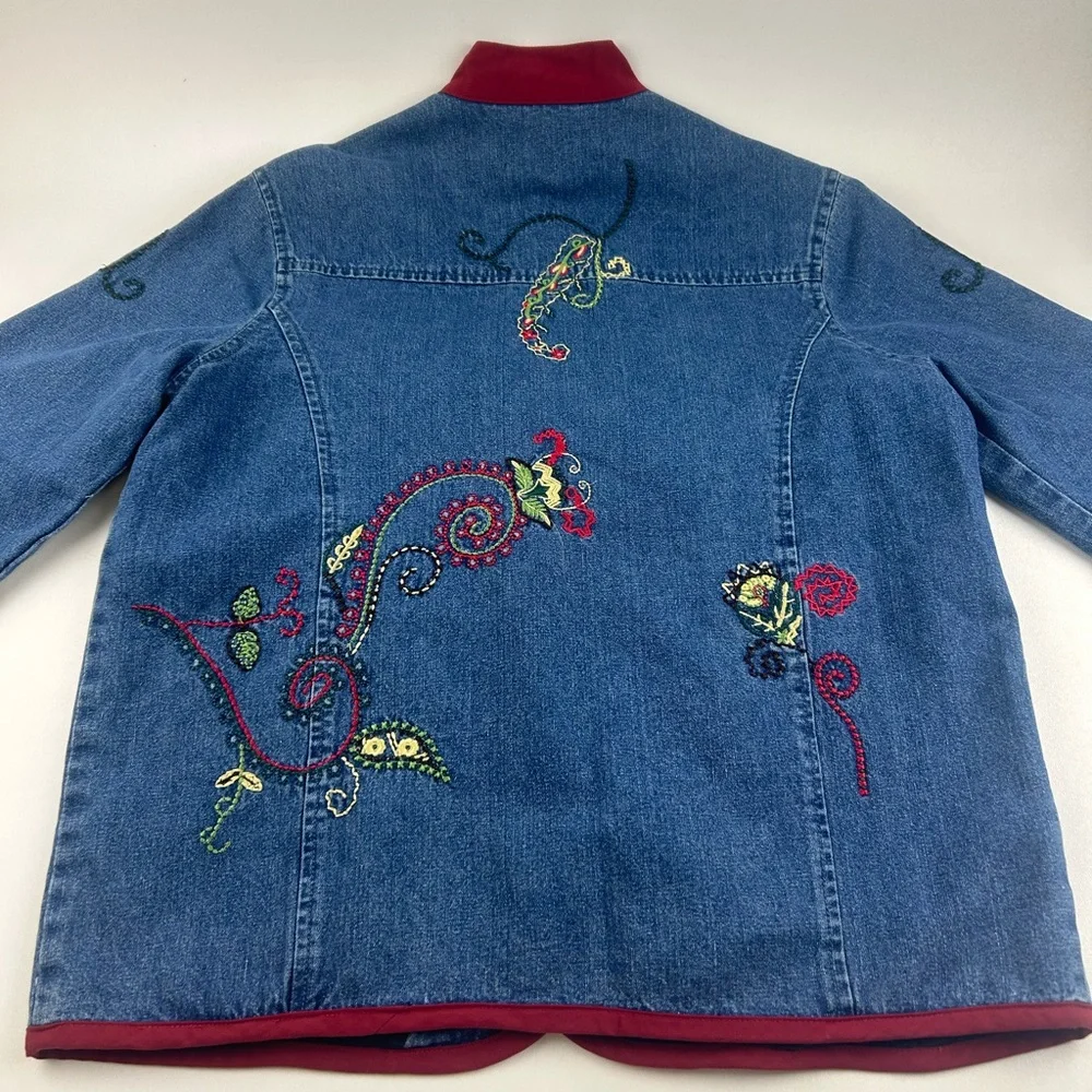 Orvis SZ S VTG WMNS Blue Washed Embroidered Button Front Pocket Denim Jacket - Picture 6 of 7